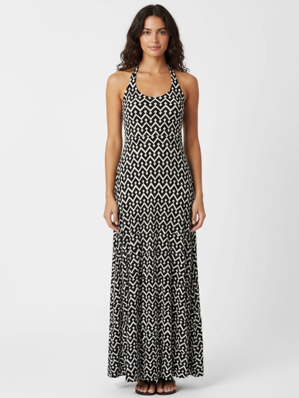 Gap Designed & Crafted Black White Geometric Halter Maxi Dress Women’s Small